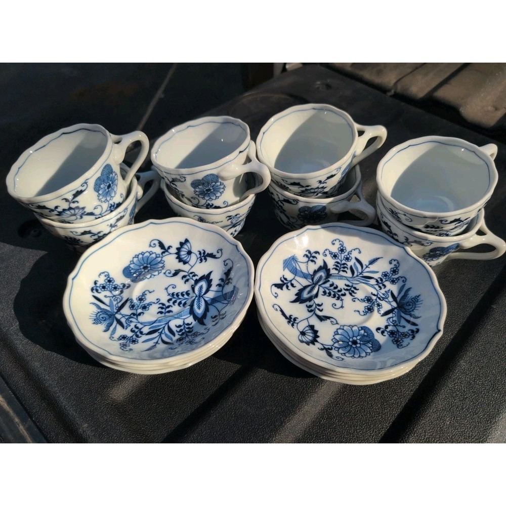 Set (8) Blue Danube Tea Cups & Saucers, Blue Onion Pattern, Made In Japan